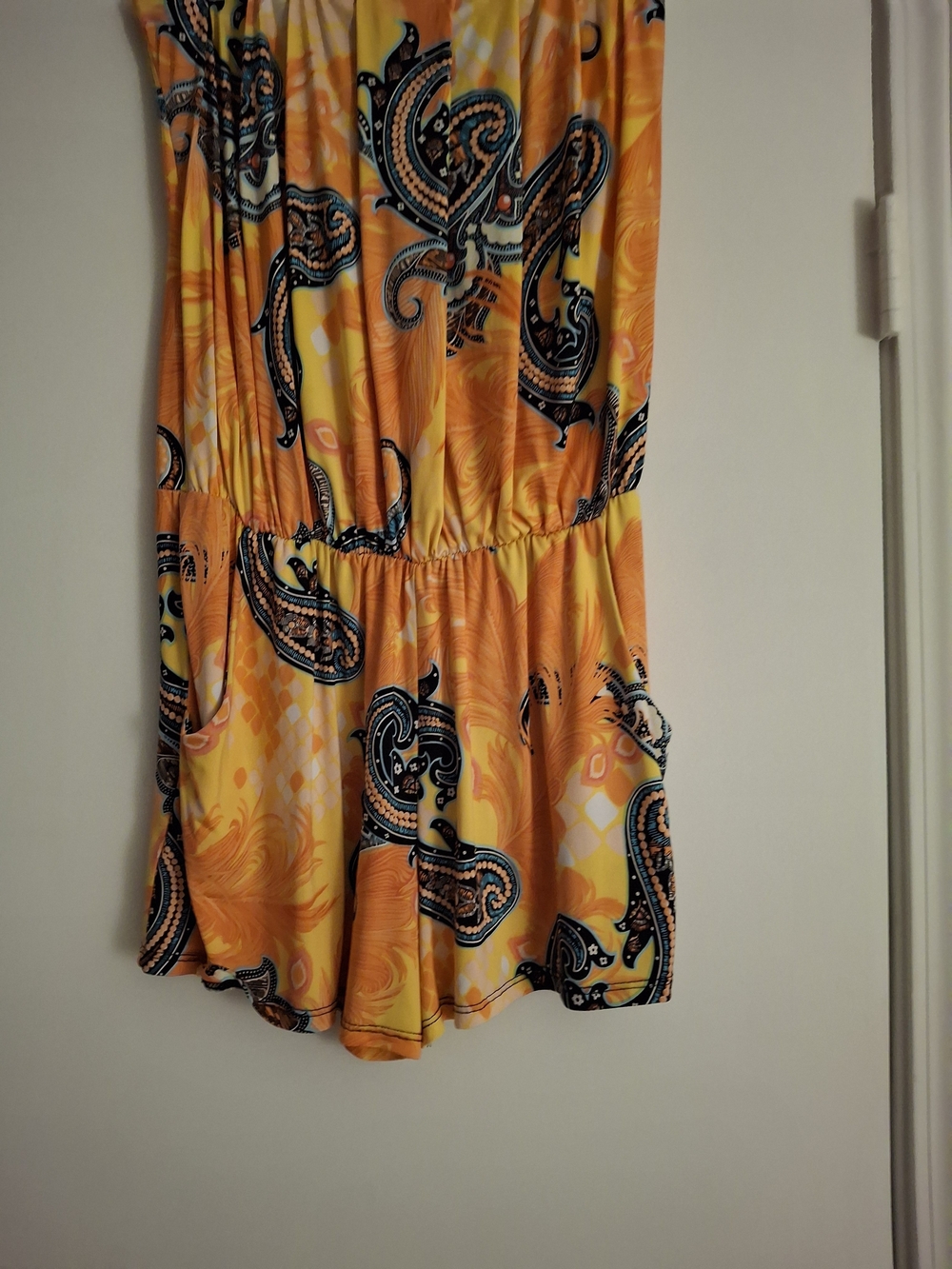 Ariella Yellow  Orange and Paisley Print One Piece Romper Size M. By VENUS...